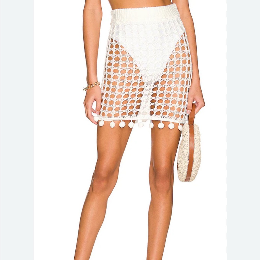 Revolve Tularosa white crochet cover up skirt. Perfect for a bride to be!